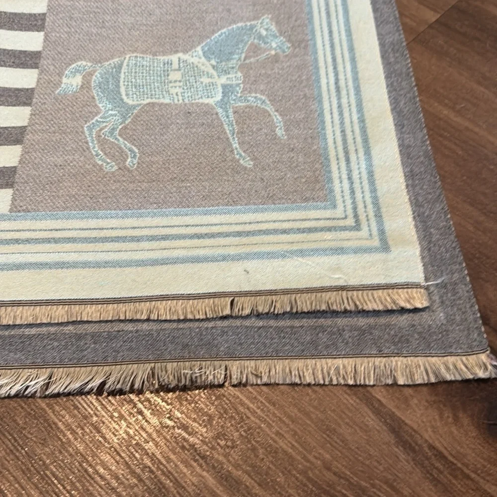 Devon Aqua Equestrian Motif Luxe Multi Use Shawl/Wrap/Home Decor